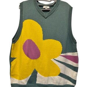 Women’s Colorful Floral Knit Pullover Vest Size Large